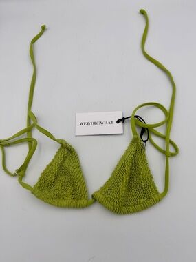 WeWoreWhat Lime Green Smocked Triangle Bikini Top